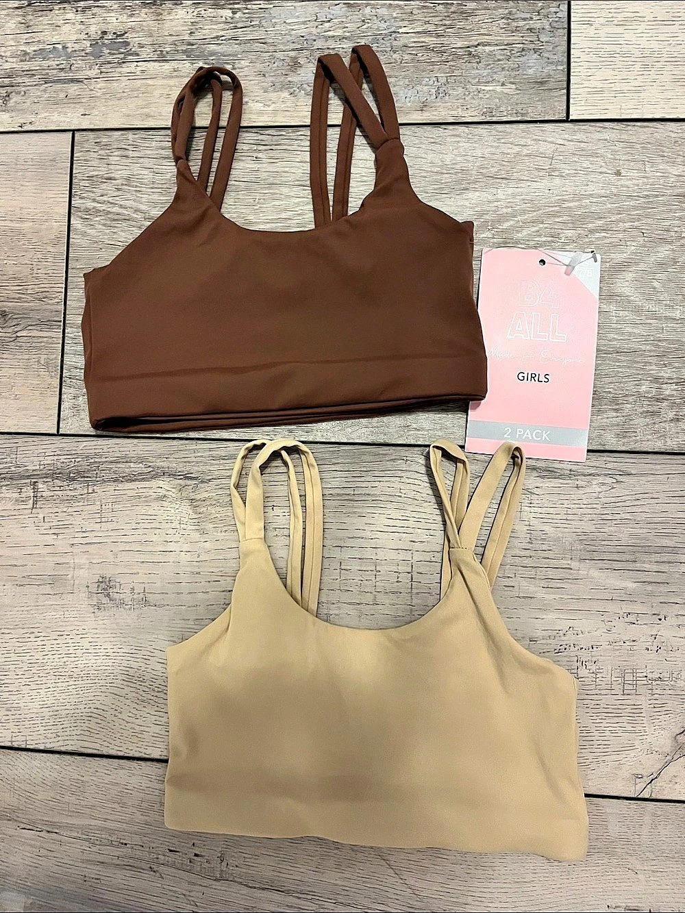 B4ALL Double Strap Crop Bra Girls S (7/8) 2-Pack Crop Bras Brown & Beige NWT